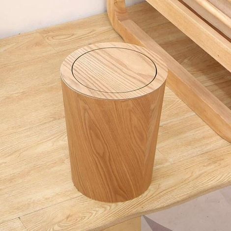 Poubelle ronde en bois avec couvercle basculant pour cuisine, 19 x 19 x 30 cm (7 x 7 x 12 pouces) (1/5)