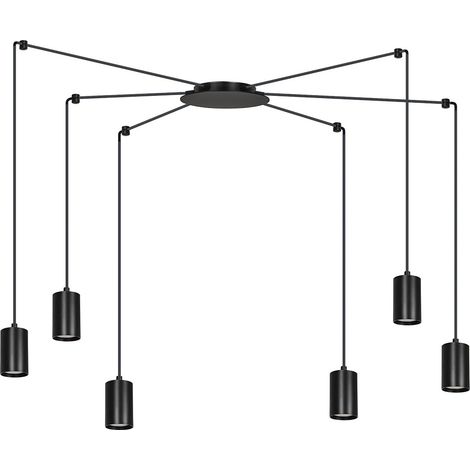 Sospensione A Ragno In Acciaio Nero 6 Luci Tracker Con Cavo 3 Metri (1/5)