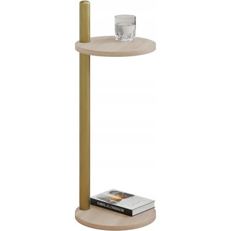 Table d'appoint ronde moderne avec étagère 30x30x80 cm, métal doré (1/5)