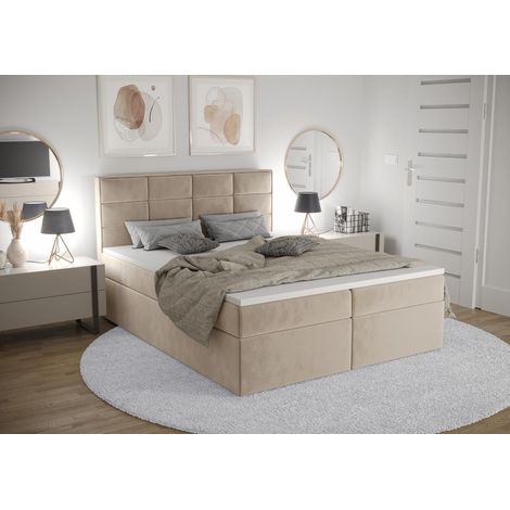 Lit Boxspring Kaja - Beige - 180x200 Cm - Lit Avec Rangement - Tête De Lit Rembourrée - Matelas À Ressorts Bonnell (1/5)