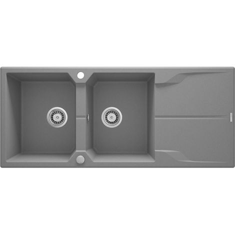Lavello cucina in granito con 2 vasche e gocciolatoio 116x50 cm grigio metallizzato - Nexyo