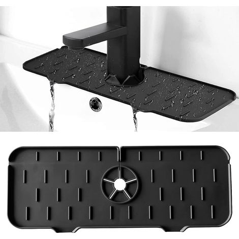Kaelt - De et en Silicone, Tapis De et De Cuisine, Pare-Éclaboussures d'Évier De Cuisine Lavable, Tapis De Cuisine en Silicone avec Drainage,le noir 1 pièce (1/5)