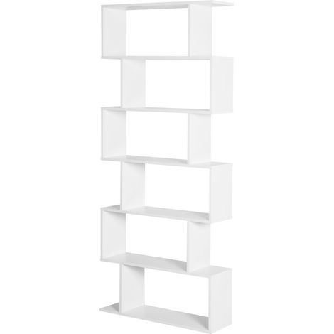 Bibliothèque étagère Zig zag Design Contemporain 80L x 23l x 192H cm 6 Niveaux Blanc (1/5)