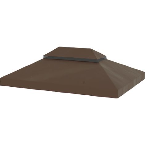 Toiture de remplacement pour pavillon, 3 x 4 m, bâche de remplacement avec trous de drainage, polyester, protection solaire UPF 30+, couleur café