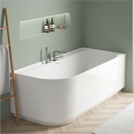 Weiße halbfreistehende Acrylbadewanne 170 cm - rechtwinklig EQUINOXE