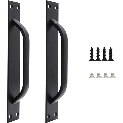 BRAVIX Lot de 2 Grange de Poignée de Porte, Handle de Porte de Grange, Poignée de Porte en Acier Massif, Handle de Porte Coulissante Lourde Pour Cuisine, Meubles, y Compris les Vis, Noire，200MM