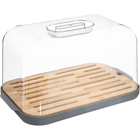 Boîte à pain 15 L – Gris – 29 x 18 x 16 cm – Avec planche à découper en bambou – Conservation et coupe en un seul accessoire (1/4)