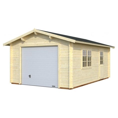 Garage en bois  Roger 19,0 m2 porte sectionnelle Naturel (1/2)