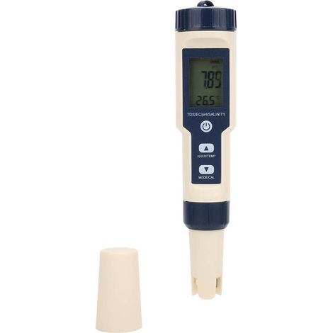 Tragbares 5-in-1-Digital-Wasserqualitätsmessgerät: Multifunktionsdetektor für pH-Wert, Salzgehalt, Temperatur, TDS und EC (1/5)