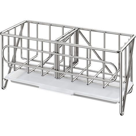 Schwammhalter-Organizer für die Küchenspüle, Aufbewahrung für Reinigungsbürsten und Seifenschale mit Abtropfschale, Silber (1/5)