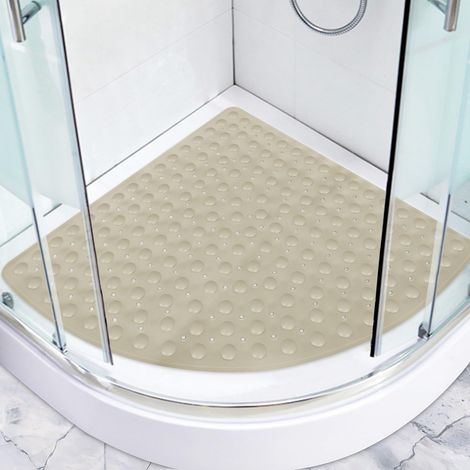 Tapis de douche antidérapant - 70 x 70 cm - Triangle - Avec ventouses - Pour douche d'angle - Tapis triangulaire antidérapant - Kaki - 70 x 70 cm (1/5)