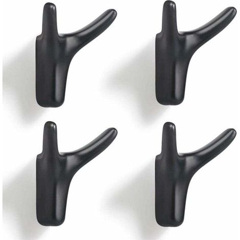 4-teiliges Set doppelter Wandgarderobenhaken, robuste Wandgarderobenhaken aus Zinklegierung, Türhaken für Eingangsbereich, Schlafzimmer, Wohnzimmer, Küche, Schrauben inklusive (Mattschwarz) - Crezuo (1/4)