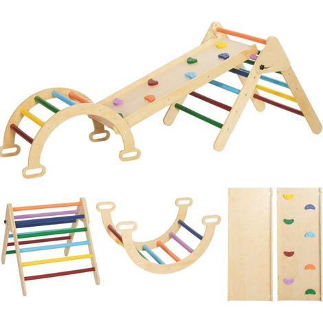 Estructura de escalada infantil 5 en 1 con rampa, puente y escalera triangular MODENUIT (1/5)