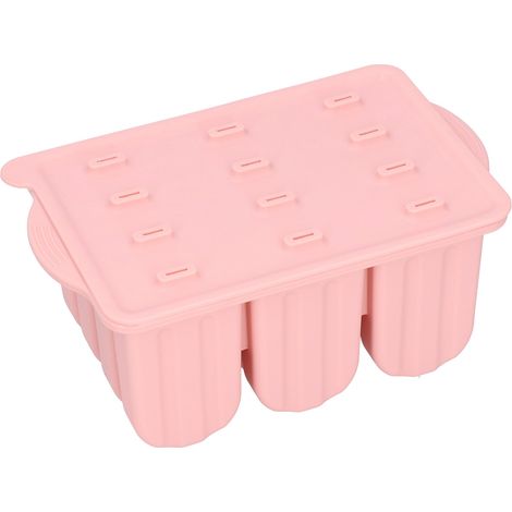 Moule à glace créatif en silicone à 12 compartiments, moule à glace pliable en silicone, moule à glace rose en silicone avec couvercle + 50 bâtonnets de glace (1/5)