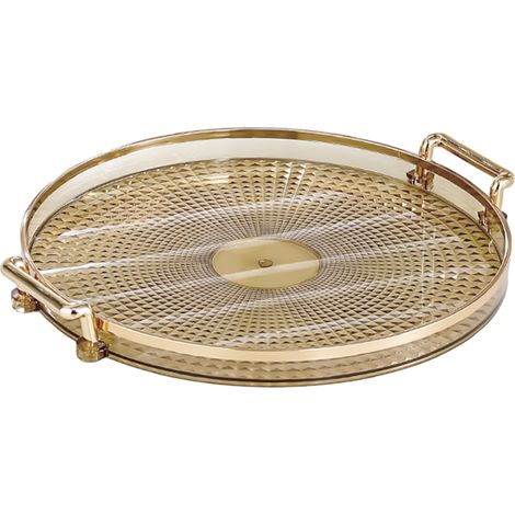 Plateau De Coiffure Acrylique - Poignées Dorées - Forme Ronde - Motif Losange - 27 cm - Pour Bijoux Maquillage Bougies - 1 Pièce (1/5)