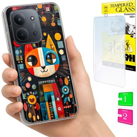 Schutzhülle für Xiaomi Redmi 15C 5G 173 mm / Poco C85, Rückseite mit Katzenmotiv + 9H-Glas (1/5)