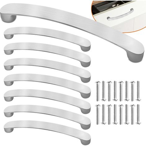 Poignée de Meuble Cuisine Argent, Lot de 8 poignées de meuble en nickel brossé avec espacement des trous de 128 mm, poignée de Cabinet Arch Pull (1/5)