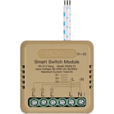 MOES WiFi Smart-Schaltermodul mit Sprachsteuerung, Alexa/Google Home Timer-Funktion und 3 Schaltern. (1/5)