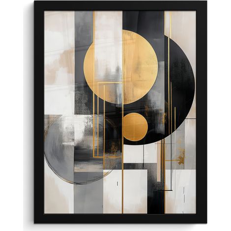 Framed Poster Abstract - Gold - Silver - Shapes - Aesthetic - Modern 30x40 cm