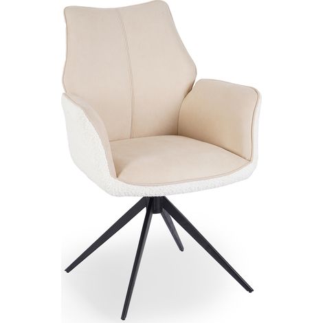 ISALIE - Chaise pivotante avec accoudoirs en velours et tissu bouclette beige ISALIE (1/5)
