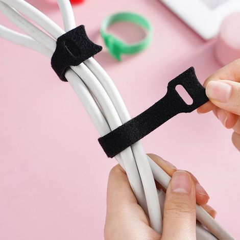 Paquete de 50 bridas reutilizables para cables – Correas de gestión de cables de 20 cm, bridas ajustables con cierre de velcro para el hogar, la oficina y centros de datos, color negro. (1/5)