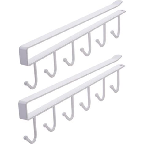 Lot de 2 porte-tasses sous les armoires avec vis adhésives, 6 crochets de rangement pour tasses à café, restaurant, café, bar, cuisine (blanc) (1/5)