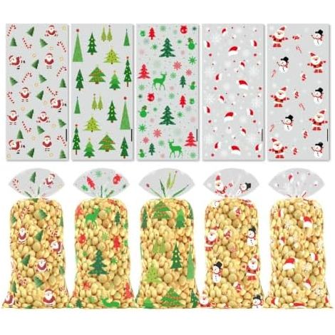 100 transparente Weihnachtsplätzchentüten, lebensmittelecht, 27,5 x 12,5 cm