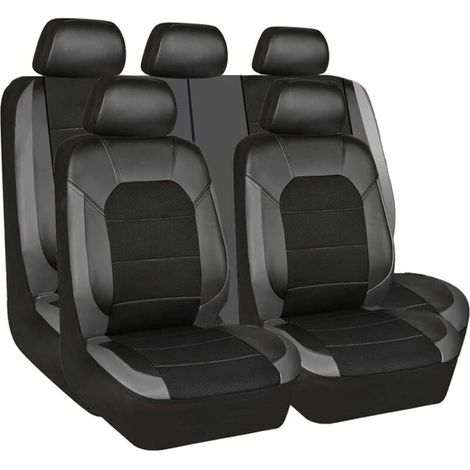 Housses de siège auto, coussins avant et arrière, en cuir PU respirant, accessoires, noir et gris (1/4)