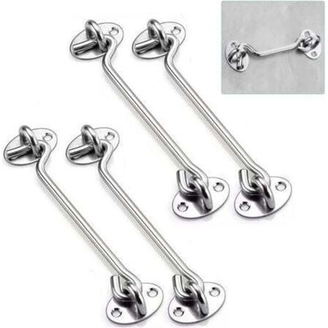 Set mit 4 Haken- und Ösenverschlüssen aus Edelstahl, 15 cm lang, robuste Kabinenhaken für Türen, Tore, Fenster und Schränke, inklusive Befestigungsschrauben