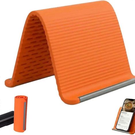 Flexible, faltbare und tragbare Handyhalterung aus Silikon mit Aluminiumkante und geriffelter, rutschfester Oberfläche. Kompatibel mit Smartphones und Tablets. 2010 cm. (1/5)