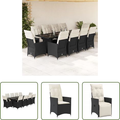 vidaXL Mobilier extérieur - Ensemble de bistro de jardin 11 pcs coussins noir poly rotin (1/5)