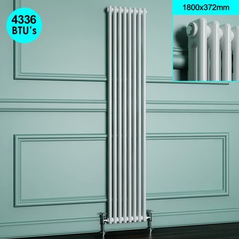 ELEGANT 1800 x 372 mm Traditional Vertical Radiator Cast Iron Double Panel Designer Radiators Central Heating UK + Anthracite Thermostatic Radiator Valves (1/5)