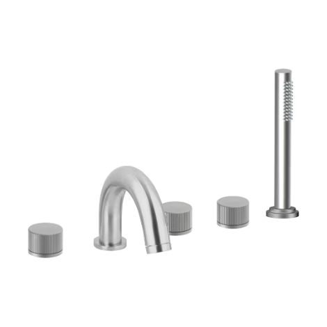 Batteria bordo vasca con deviatore e doccetta estraibile Steel Looking. Paffoni serie Jo JO044ST  Steel looking (1/2)