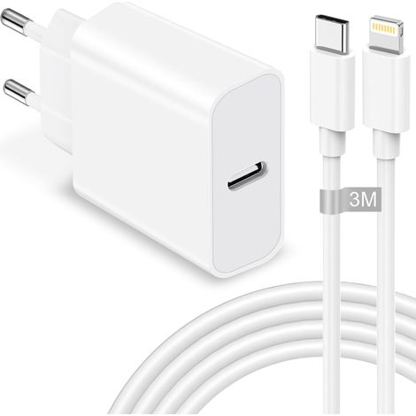Chargeur Rapide iPhone, 25W Chargeur USB C Rapide avec 3M Câble iPhone, Chargeur iPhone Prise USB C Chargeur Type C Adaptateur Secteur Alimentation pour Apple iPhone 14 Pro Max/14 Plus/13/12 Mini/11/X (1/5)