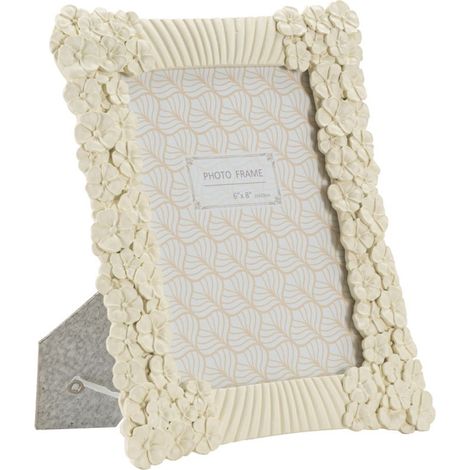 Cornice portafoto Cempak in resina crema con fiori e rigature 15x20 (1/5)