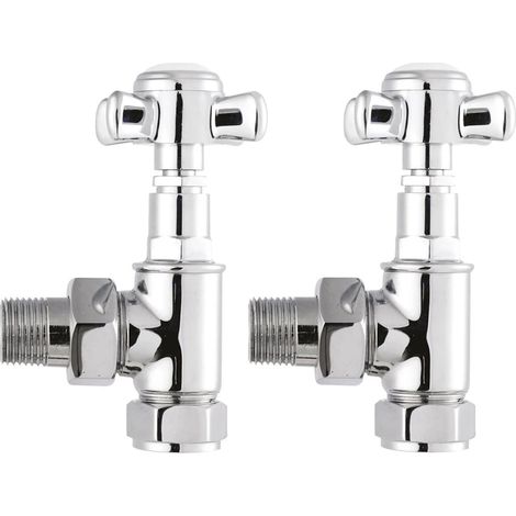 Hudson Reed Victorian Crosshead Angled Radiator Valves Pair - Chrome (1/2)
