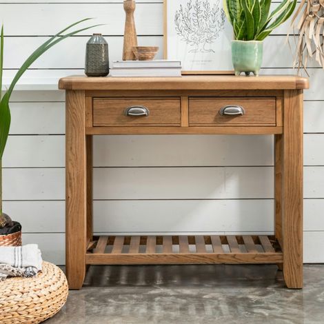 Console d'entrée 2 tiroirs en bois de chêne VALMONT (1/5)