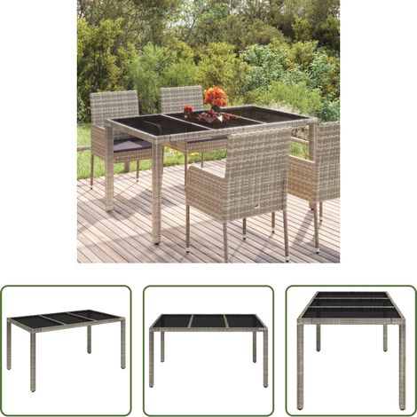 Glasplatte - Gartentisch mit Glasplatte Grau 150x90x75 cm Poly Rattan (1/5)