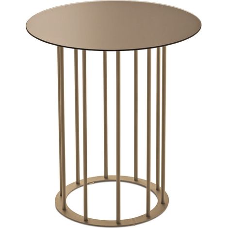 Tavolino tondo D45 cm con base in metallo Beige e piano in vetro Bronzo MUTE (1/2)