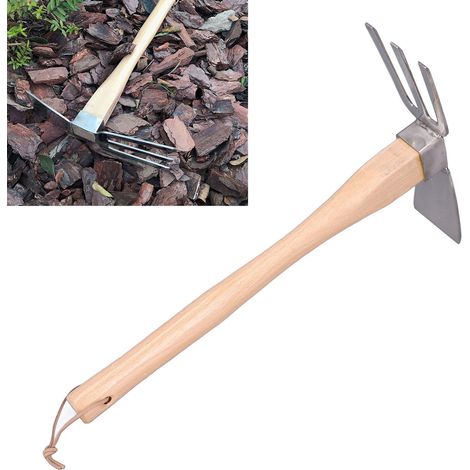 houe de jardin 2 en 1 en acier inoxydable, râteau à désherber, râteau à planter les légumes, petite houe, outils de jardinage (1/5)
