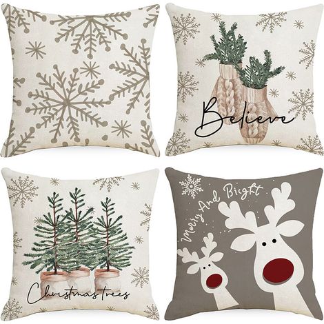 Housse de coussin flocon de neige de renne de noël, housse de coussin d'hiver 18x18 pouces, décoration pour canapé, ensemble de 4 YMYNY (1/5)