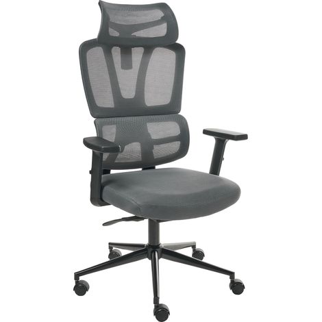Chaise de Bureau en Maille Siège Pivotant avec Appui-tête Coulissant et Accoudoirs Haut/Bas Gris Foncé Omega (1/5)