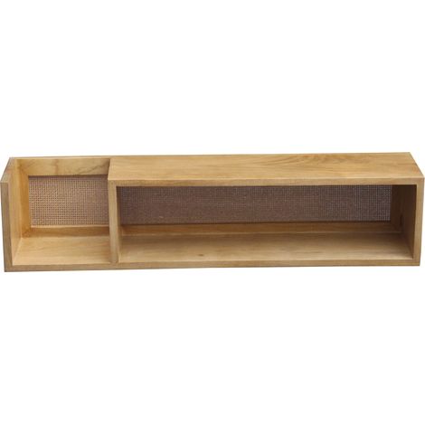 Estantería de pared de madera maciza de mango y caña de ratán 90 cm ACANGE (1/3)