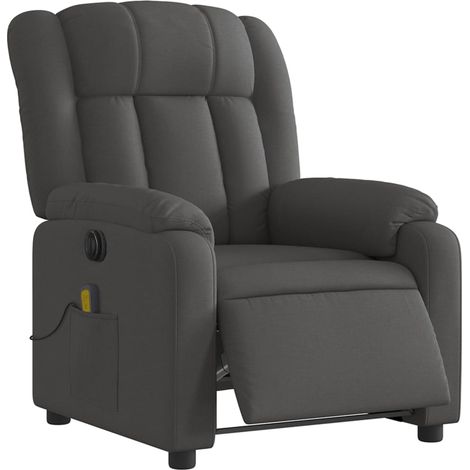 vidaXL Poltrona Reclinabile Massaggio Elettrica Grigio Scuro Tessuto
