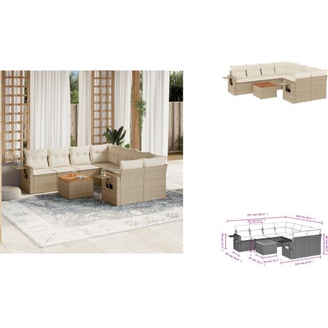 9-tlg. Garten-Sofagarnitur mit Kissen Beige Poly Rattan - Gartenmöbel Set - PE-Rattan Möbel - Outdoor Lounge - Esszimmergarnitur - Balkonmöbel (1/3)