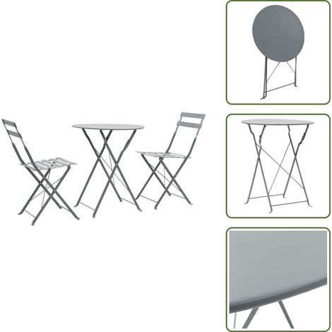 Sillas de jardín - vidaXL Mesa y sillas bistró de jardín 3 piezas acero gris - Comedor al aire libre