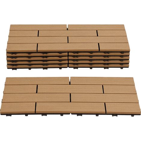 Wolketon 12 pezzi Teak Listoni e piastrelle WPC effetto legno, resistenti all'acqua, senza schegge, comodi a piedi nudi (1/5)