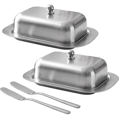 Mantequera de acero inoxidable de 2 piezas con tapa, 17,9 × 12,2 cm (1/5)