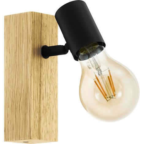 Foco Townshend 1 Luz Negro y Madera Natural H16,5 cm EGLO (1/4)