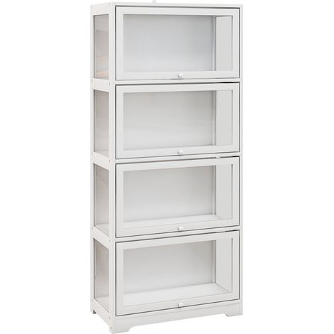 Vitrina Coleccionista de 4 Niveles con Puertas Abatibles Anti-vuelco Vitrina para Estudio Dormitorio 59x30x139 cm Blanco (1/5)